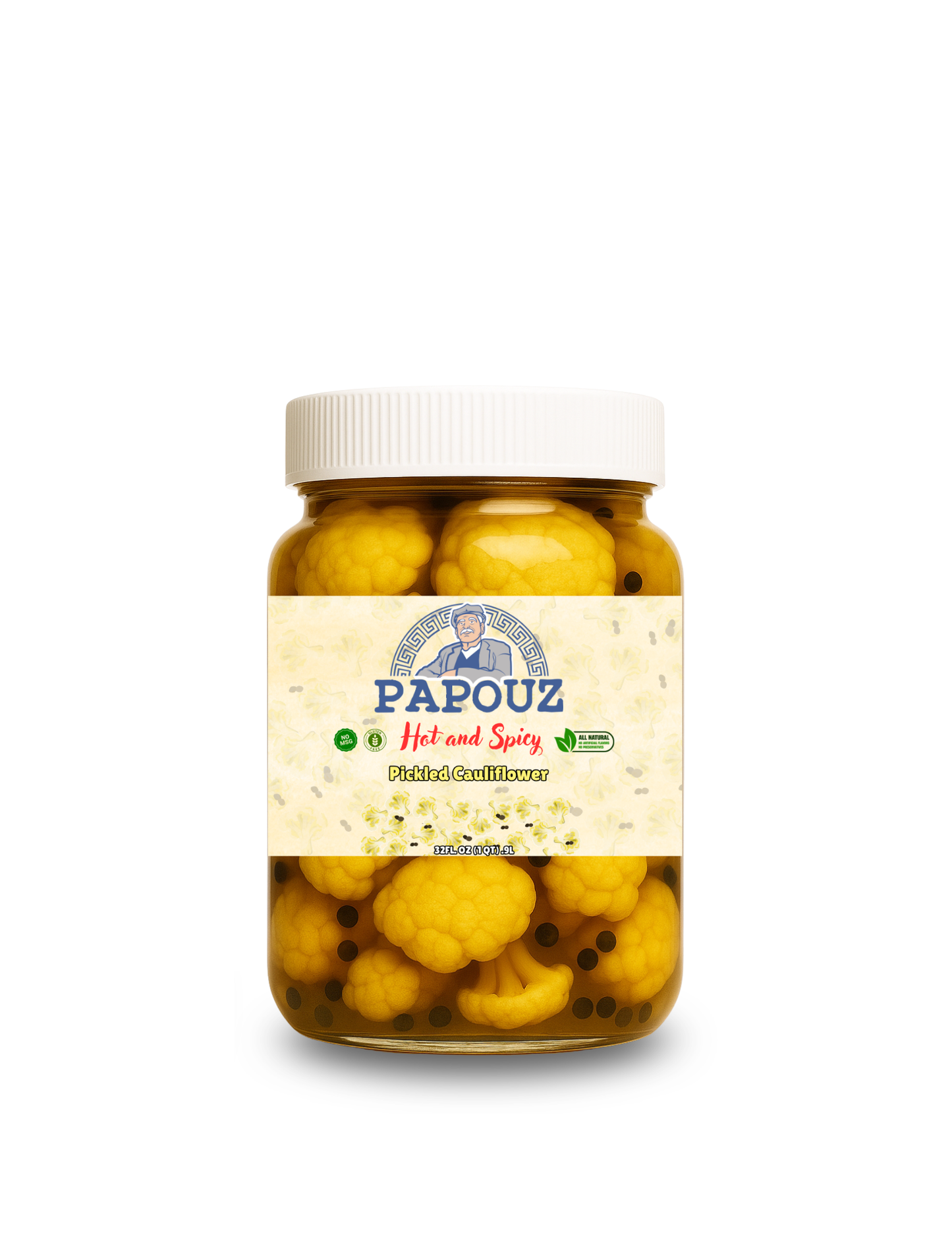 Papouz Pickled Spicy Cauliflower Chunks 32fl oz. Spicy Yellow Cauliflower