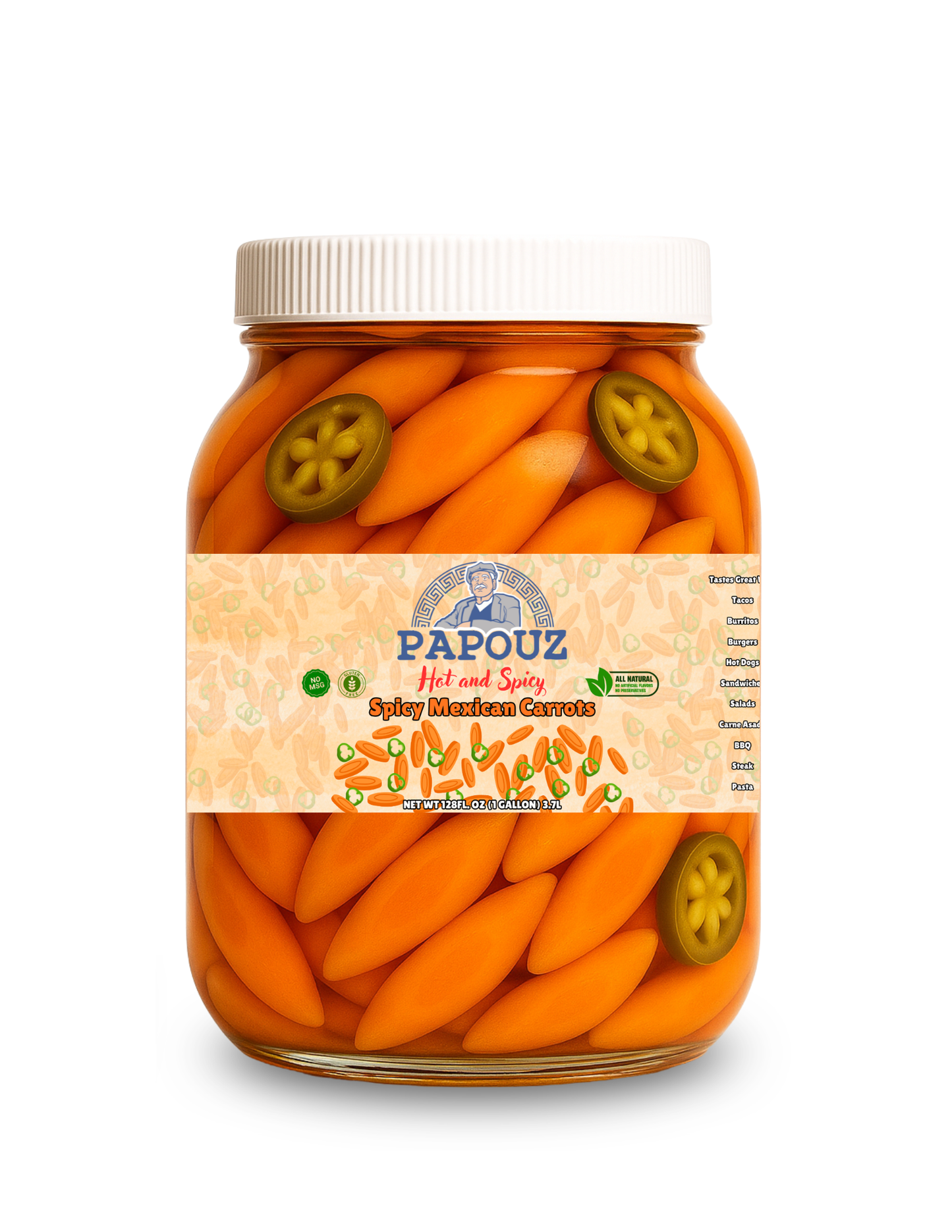 Papouz Pickled Carrots Spicy 64fl oz. Spicy Mexican Carrots Sliced