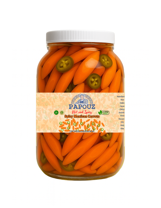 Papouz Pickled Carrots 128fl oz.  Spicy Mexican Carrots Sliced