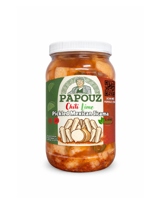 Papouz Pickled Chili Lime Jicama Sticks, Authentic Mexican Snack, Beer, Tequila, Margarita, Bar Snack, Pickled Root Vegetable, Fresh Family Recipe, Keto-Friendly, Gluten-Free, Cut Jicama, Mexican Turnip, Spicy, Sour, 32 oz