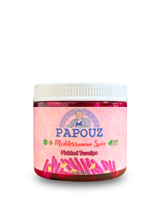 Papouz Pickled Turnips Sliced Pink 16fl oz. Mediterranean Spice Pink Turnips