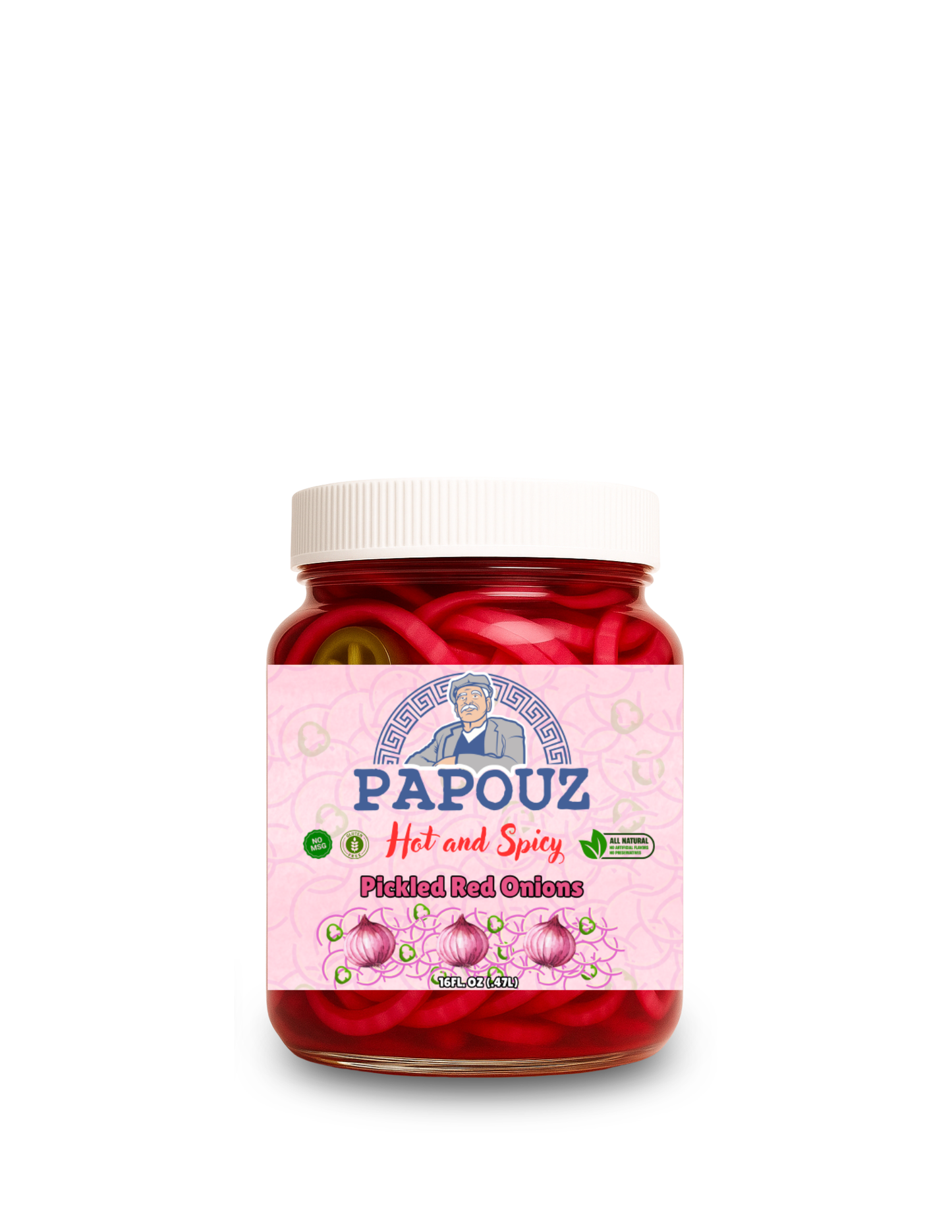 Papouz Pickled Onions Spicy Sliced m 16fl oz.