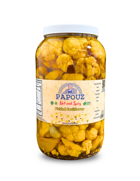Papouz Pickled Spicy Cauliflower 128fl oz.  Spicy Yellow Cauliflower