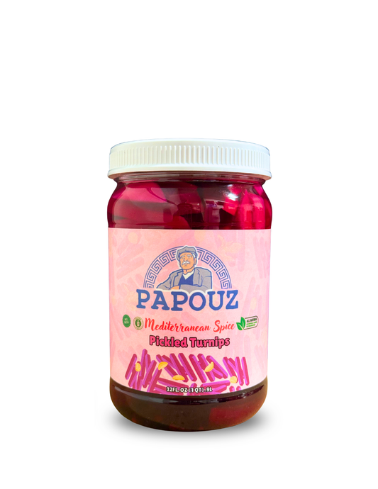 Papouz Pickled Turnips Sliced 32fl oz. Mediterranean Spice Pink Turnips