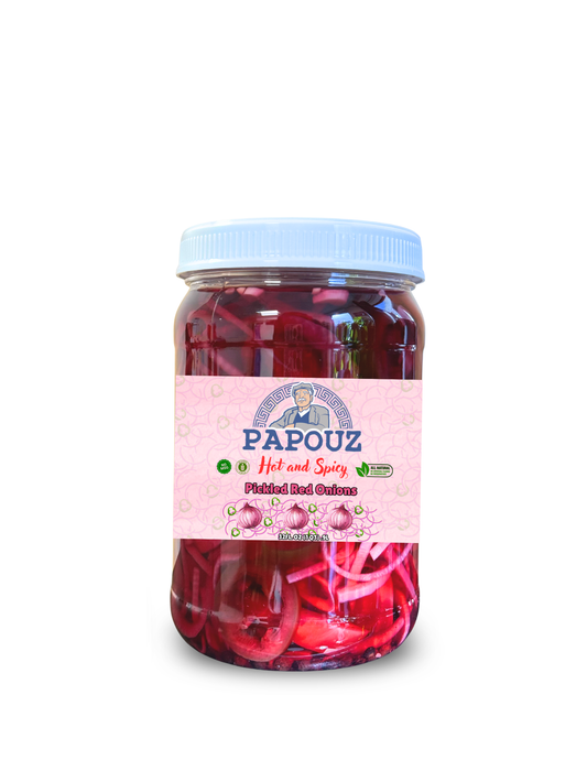 Papouz Pickled Onions Hot and Spicy 32fl oz.