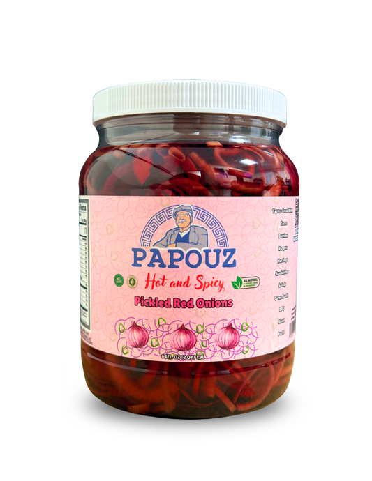 Papouz Pickled Onions 64fl oz. Spicy Red Onions Sliced