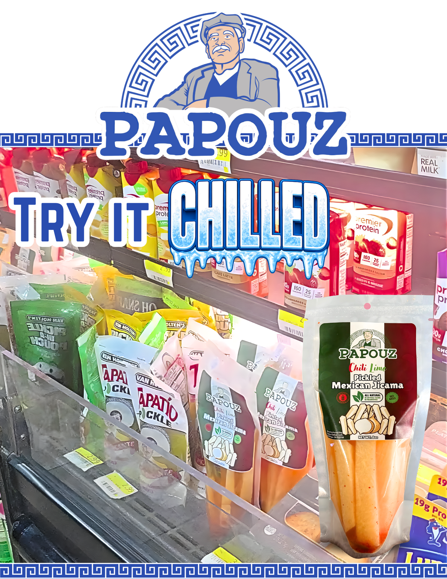 Papouz Pickled Chili Lime Jicama Sticks, Authentic Mexican Snack, Beer, Tequila, Margarita, Bar Snack, Pickled Root Vegetable, Fresh Family Recipe, Keto-Friendly, Gluten-Free, Cut Jicama, Mexican Turnip, Spicy, Sour, 64 oz