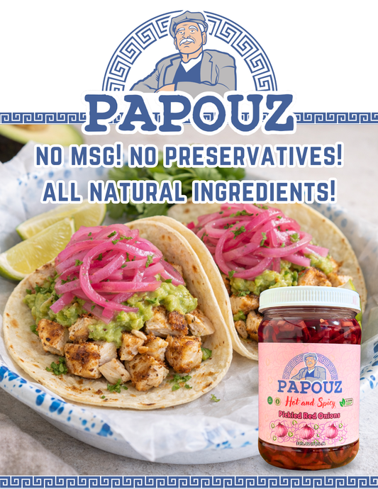 Papouz Pickled Onions 128fl oz. Spicy Red Onions Sliced