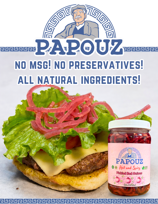 Papouz Pickled Onions 64fl oz. Spicy Red Onions Sliced