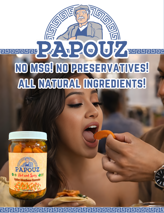 Papouz Pickled Carrots Spicy 64fl oz.  Spicy Mexican Carrots Sliced