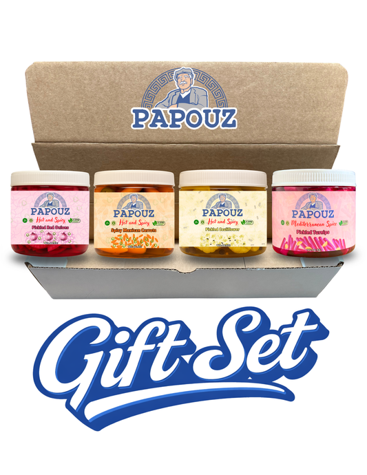 Pickled Veggies Spicy Onions, Spicy Cauliflower, Lebanese Turnips, and Mexican Carrots 4-Pack Sampler